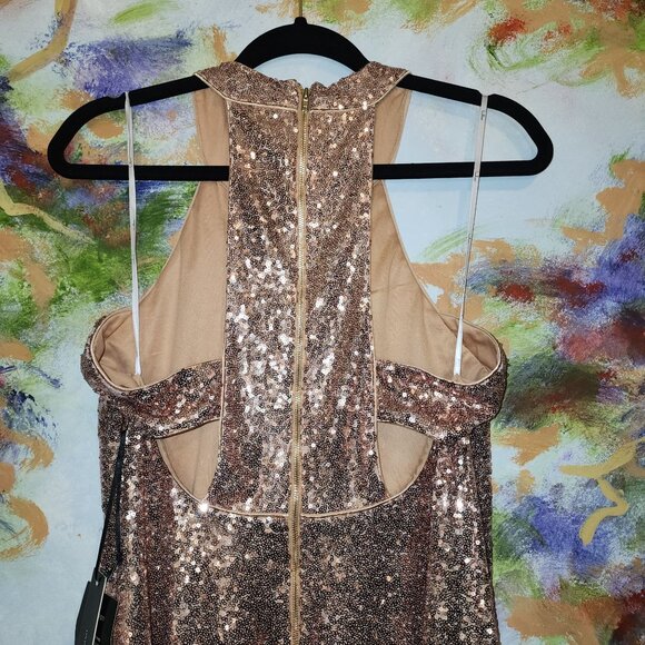 NWT Grandeur Rose Gold Sequin Cutout Dress-Lulus - Picture 3 of 7